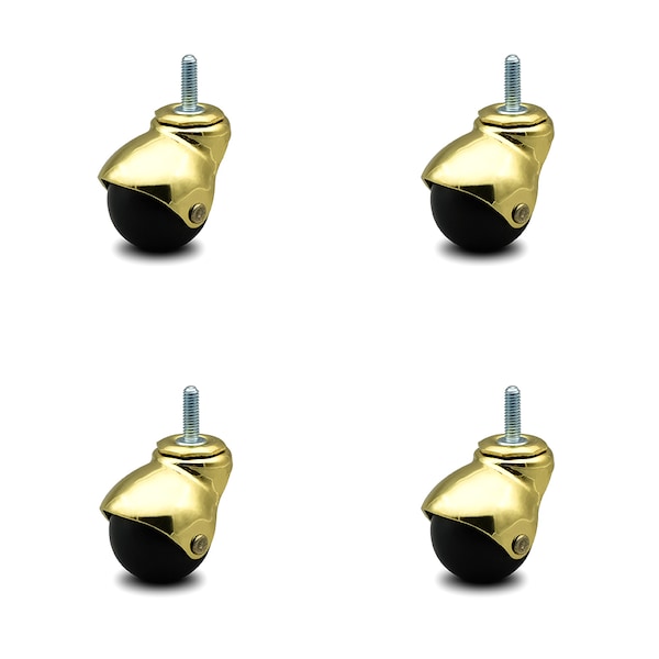 2 Inch Bright Brass Hooded 5/16 Inch Threaded Stem Ball Caster SCC, 4PK